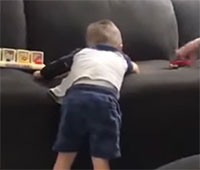 Four Year Old with Hemiplegia Bridging Furniture with Bamboo Brace